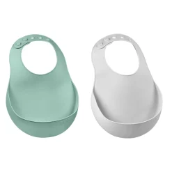 Lot De 2 Bavoirs Silicone Light Mist/Sage Green